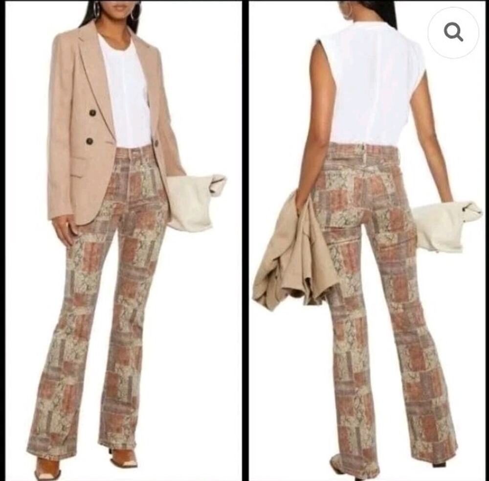 Frame Le High Flare Snake print Patchwork Jeans size 28